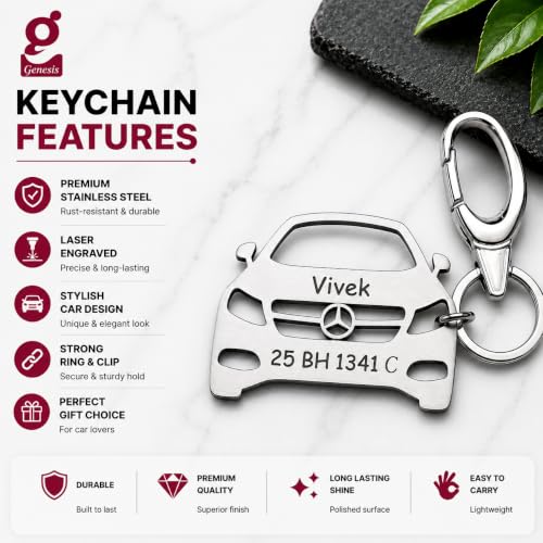 Image of Personalized Stainless Steel Key Chain /Key Ring | Durable, Compatible with All Models | Customized Car Number Plate | Ideal Gift for Him (Silver)