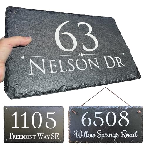 Beautifully Handcrafted and Customizable Slate Home Address Plaque (12"x8” 12"x6" or 16”x10”) Personalized House Sign with and mounting hardware. Improve the curb appeal of your property