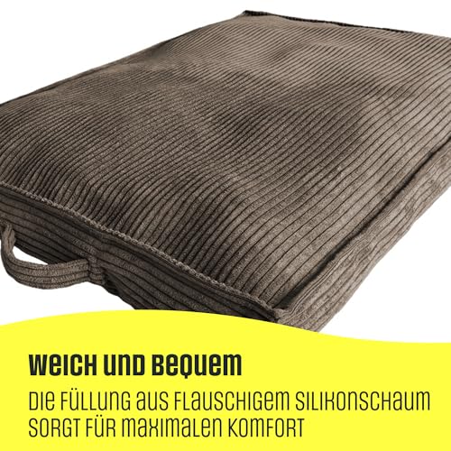 Extrasen Hundebett Hundekissen Cord Große Hunde Waschbar Abriebfest 100 x 70 cm Dunkelbeige XXL