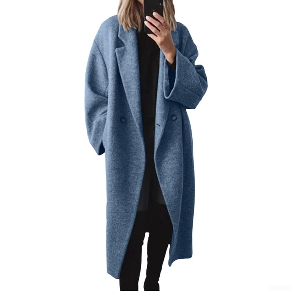 Damen Winter Wollmantel, modisch, vielseitig, langer Trenchcoat, Damen, neu, Herbst, Winter, Wollmantel, modisch, vielseitig, langer Trenchcoat (XXL Blau)