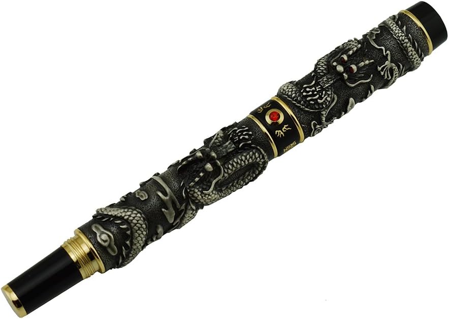 Jinhao Double Dragon Rollerball Pen, Embossed Pattern, Ancient Gray Color, Advanced Collection Gift Pen