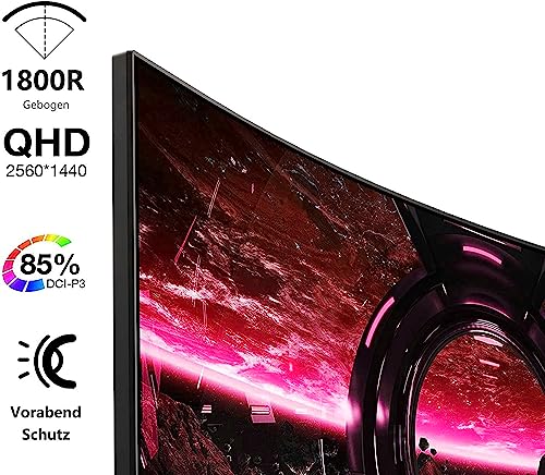 KOORUI Gaming Monitor 27 Zoll, 1800R Gebogene Oberfläche, 2560X1440 (QHD) Bildschirm, 144 Hz 1 ms, DCI-P3 85%, Ultra dünner Rahmen, neigbar, Unterstützung für HDMI/DP – Bild 6