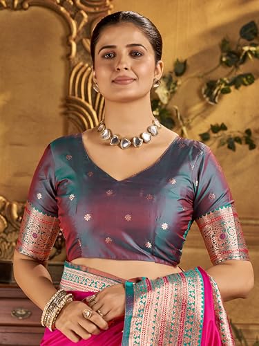 Image of Mehrang Women's Banarasi Silk Kanjivaram Saree For Wedding With Pure Zari Work, Woven Design, With Unstitched Blouse Piece
