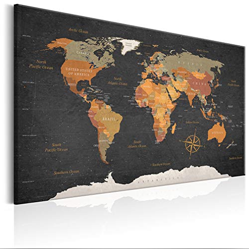 decomonkey Pannello in fibra con 50 puntine - 90x60 cm - Scrittura inglese - Mappa del mondo tela su sfondo nero Decorativo per Parete Carta da viaggio con spille