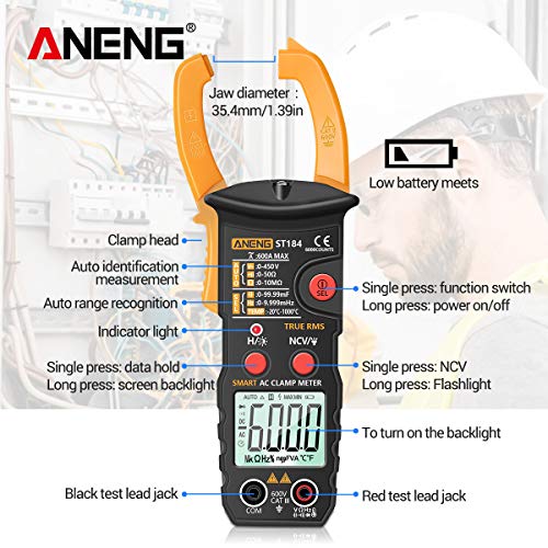 True RMS Digital Multimeter Alicate Amperímetro DC/AC Voltage Detector AC Amp Meter com Capacitância