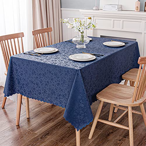 Image of Smiry Rectangle Table Cloth, Waterproof Heavy Duty Vinyl Tablecloths, Wipeable Washable Table Cover for Kitchen and Dining Room (Navy Blue, 60 inch X 84 inch)