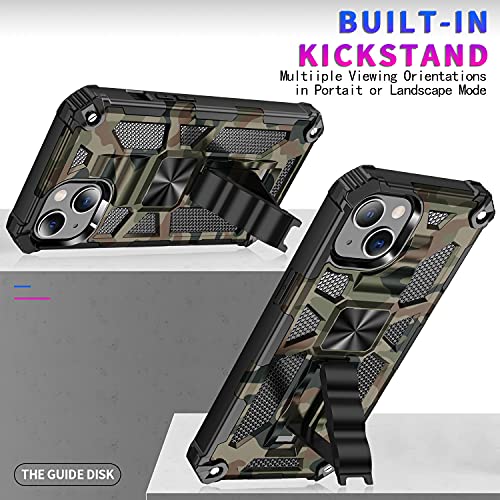 CCSmall for iPhone 13 Camouflage Design Case, Heavy Duty Shockproof Protection Military Grade Built-in Magnetic Kickstand Cover for iPhone 13 MC Army Green by CCSmall - Image 2