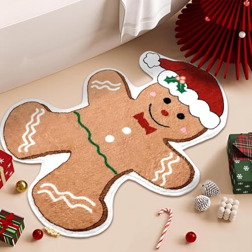 GkgWuxf Gingerbread Man Rug, Christmas Gingerbread Door Mat, Christmas Kitchen Rugs, Anti-Slip Gingerbread Decor Rug, Cute Gingerbread Bath Mat, Gingerbread Floor Mat for Door Entrance - Image 3