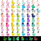 Yamitora Mini Enten Harz, 64 Stück Mini Leuchtend Enten Kleine Miniatur Ducks Figuren für Aquarium, Miniaturgarten, Puppenhaus, Handwerk, Landschaftsgärten, Bonsai, Fischbecken