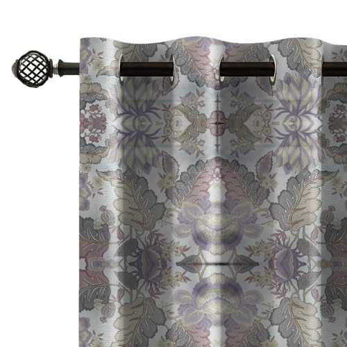 Image of LINENWALAS Printed Blackout Curtains for 6 Feet Window | Set of 2 | Printed Drapes | Thermal Insulated, Room Darkening Panels with Grommet Hanging for Living Room (Lilac jacobean)