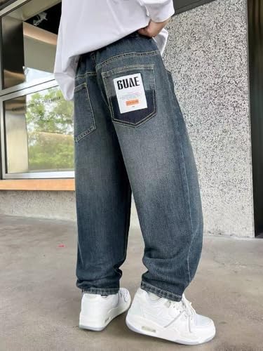 Boys Straight Wide Leg Jeans Baggy Y2K Casual Elastic Waist Denim Pants Loose Streetwear Winter Trouser with Pockets2