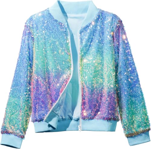 Image of Girls Sequin Bomber Jacket Sparkly Bomber Zipper Outfit 5-12T | Lightweight Sequin Jackets with Pockets