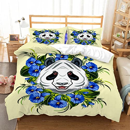DEYMOTE Housse Couette 3D Imprimé Panda Microfibre Hommes Jeunes Garçons Enfants Housse de Couette et Taies d'oreiller(180x220cm) Cover