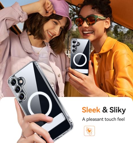 Image of CANSHN Strong Magnetic & Seamless Stand Designed for Samsung Galaxy S24 Case [Full Camera Protection] [Adjustable Kickstand] [Compatible with Magsafe], Crystal Clear