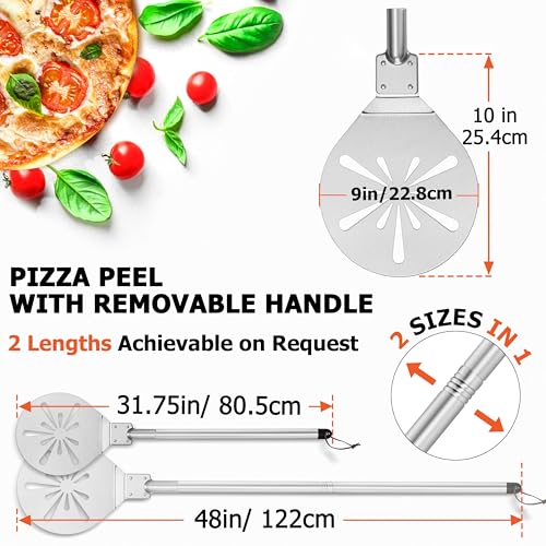 9 Inch Pizza Peel Turning, Joyfair Perforated Pizza Turner with Long Detachable Handle, Stainless Steel Spatula Paddle for Rotating Sliding, Metal Tools Oven Accessories, Easy Cleanup (SS Handle) by Joyfair - Image 2