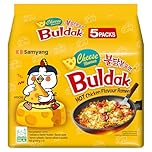 Samyang Buldak Cheese Ramen 140g x 5 Pack (700g total) – Korean Spicy Hot Chicken Instant Noodles, Creamy Fire Noodle Multipack