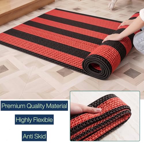 Image of ishro home Anti Skid Waterproof PVC Rubber Mat for Bathroom, Floor, Swimming Pool, Shower, Entrance & Rainy Areas | Multipurpose Dual Colour Floor Mat |Red & Black, 4x3 ft