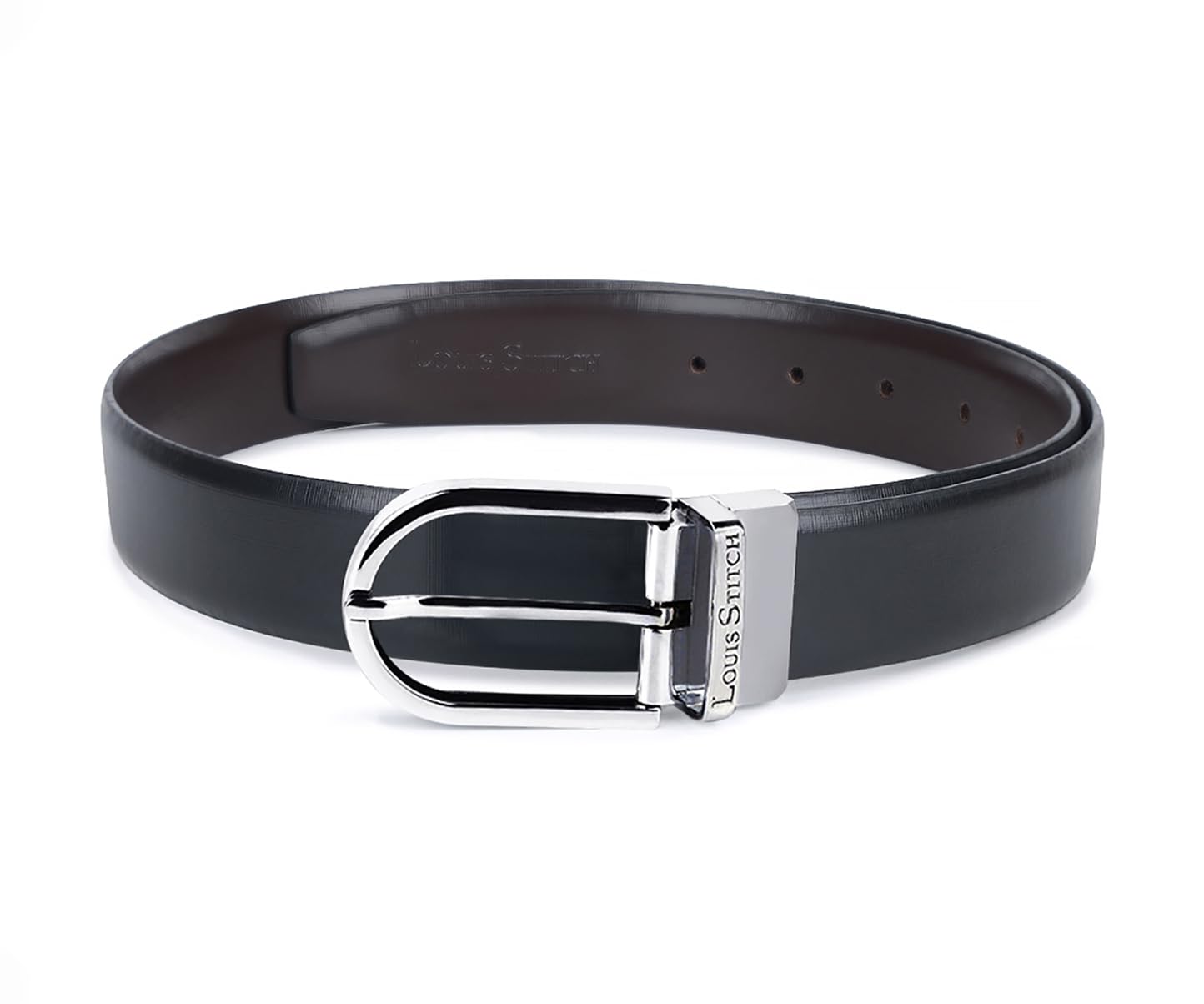 louis stitch Men's Reversible Italian Leather Belt with for Men 1.25 inch (35mm) Waist Strap Black Brown Belt with Chrome Buckle (RPCH)-picture-26