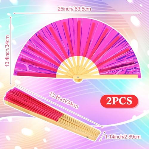 Image of Maitys Large Rave Fan Folding Handheld Fans 13'' Clap Fans for Line Dancing Clack Fan Holographic Festival Accessory for Martial Art Gift Performance, Includes 2 Pouch