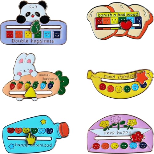 HSTEVSIT Cute Cool My Social Battery Slider Cartoon Animal Plants Enamel Emotional Mood Funny Introvert Lapel pin Badges for Bags Backpacks Hats Gifts Decoration