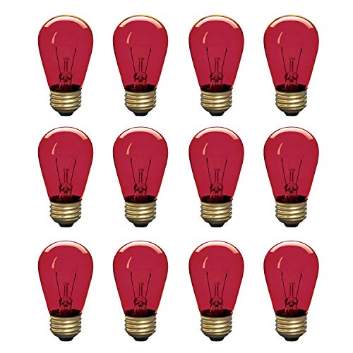 Incandescent S14 Edison Light Bulb, String Light Replacement, E26 Medium Base, 130V, Red (12 Pack)