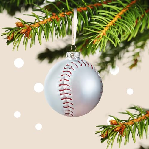 8 cm große Weihnachts-Baseball-Ornament, glasgeblasene Weihnachtskugel, Ornamente für 2023, Weihnachtsbaumschmuck – Weihnachtskugel… – Ansicht 3