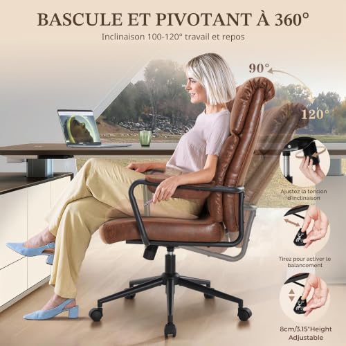 Chaise bureau ergonomique contre le mal de dos avec dossier haut marron - 5