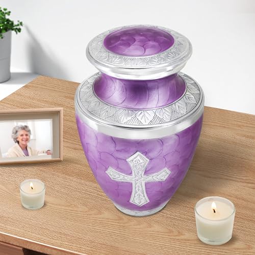 Image of M MEILINXU Purple Cross Urns for Human Ashes Adult Female, Large Burial Urn