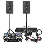 Complete DJ Starter Package – Dual CD Mixer Amp, 2x 8” Passive PA Speakers, Speaker Stands, 6m Cables, Microphone & Headphones Kit – Home & Bedroom DJ Setup, Premium DJ Equipment Bundle