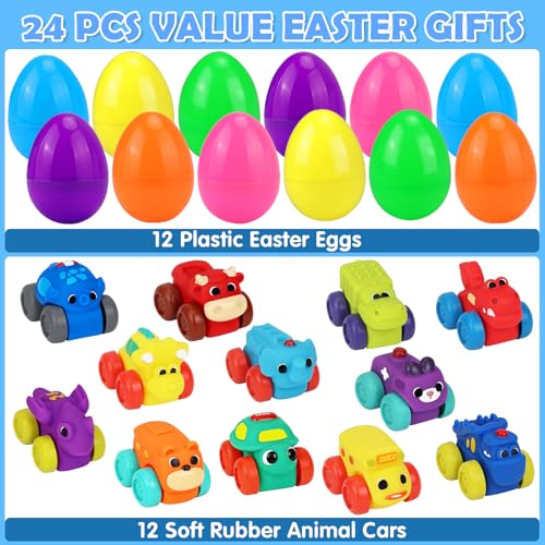 Prefilled Easter Eggs with Toy Cars: 12Pcs Easter Basket Stuffers for Kids by Boogem - Used condition - Image 2