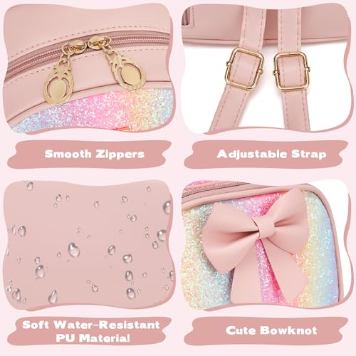 Image of I IHAYNER Mini Backpcak for Girls Small Bowknot Quilted Leather Backpack Purse for Women Travel Cute Trendy Stuff Gifts for Kids Rainbow