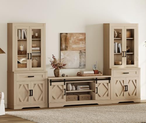 Image of WAMPAT Farmhouse Entertainment Center with Bookshelves for 65 inch TV