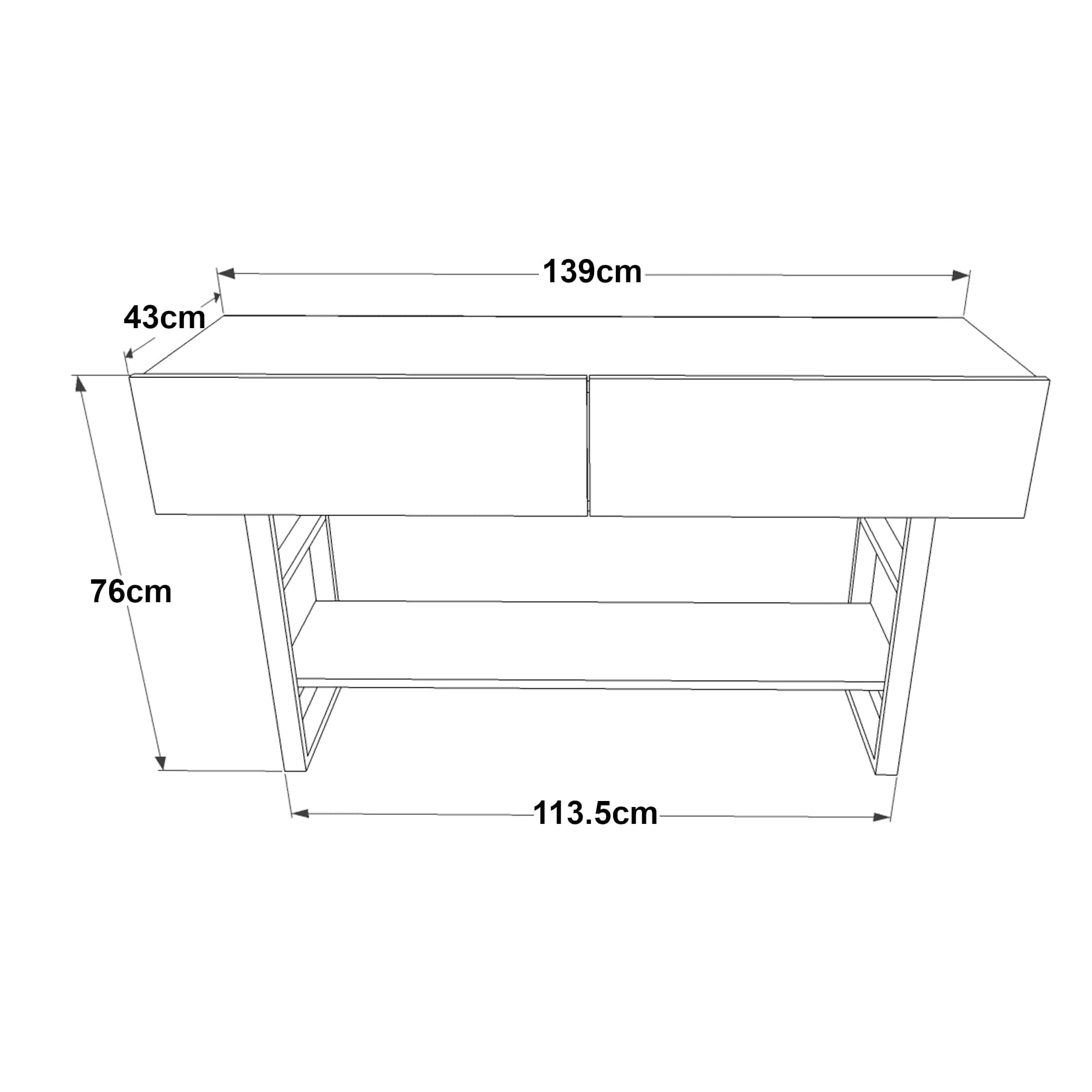 [en.casa] Tavolo Consolle Mobile Contenitore con Ripiano e Scomparti Chiusi con Ante a Ribalta Gambe in Metallo Mobile da Soggiorno Corridoio 76 x 139 x 43 cm- Effetto Rovere/Nero