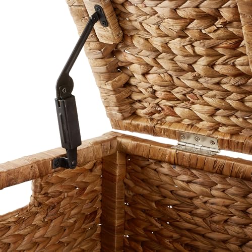 Image of Casafield 30 inch Storage Chest with Lid, Handles, and Safety Hinge - Cinnamon Brown, Hyacinth Wicker Storage Trunk for Entry Way, Living Room, Bedroom