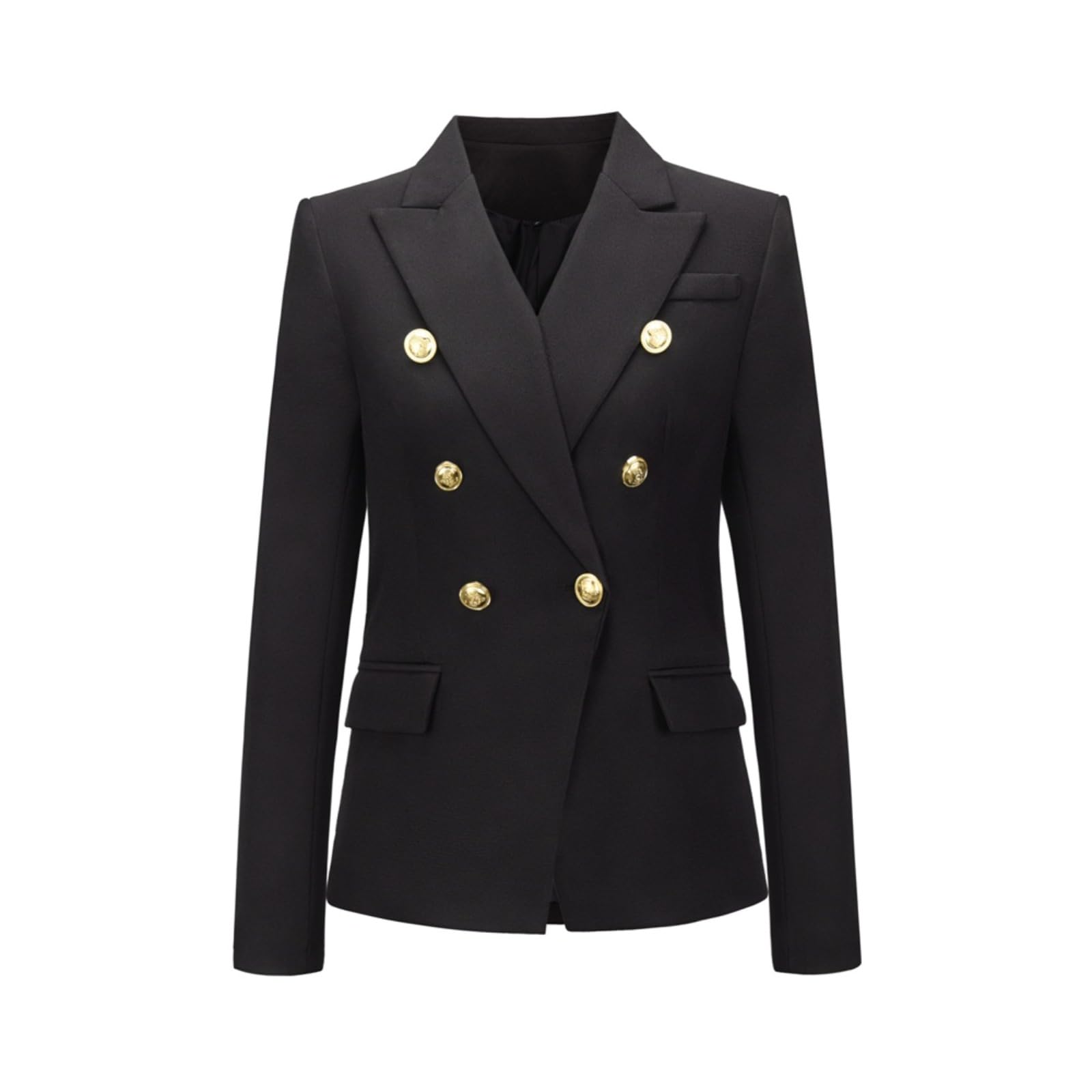 Womens Casual Blazer with Gold Buttons - Long Sleeve Draped Open Front Cardigan Jacket with Pockets
