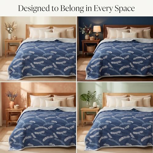 Image of HOMEKART Premium 100% Cotton Dohar for Double Bed | Reversible AC Blanket | Lightweight All Season Comforter | Soft & Breathable Summer Quilt for Adults | 150 GSM | 88 x 85 Inches (Sapphire Fern)