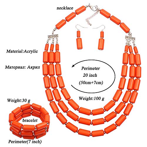 Chamvino Bohemian Style Multilayer Beaded Necklace + Earrings + Bracelet Set For Women's And Girls Gifts（Orange） #TOP1