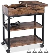 MOOACE End Tables with USB Ports and Outlets,Industrial Narrow Side Nightstand with Metal Storage...