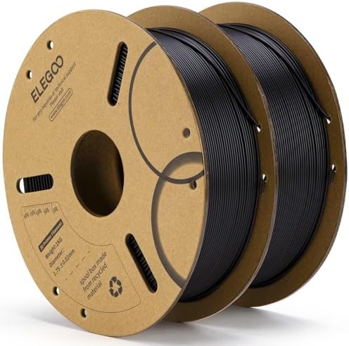 ELEGOO PLA Filament 1.75mm Black 2KG, 3D Printer Filament Dimensional Accuracy +/- 0.02mm, 2 Pack 1kg Cardboard Spool(2.2lbs) 3D Printing Filament Fits for Most FDM 3D Printers