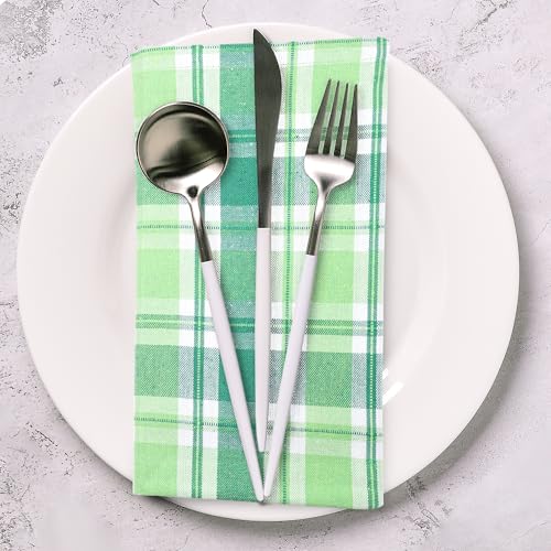 Urban Villa St Patrick Cloth Napkins 100% Cotton Dinner Napkins (Set of 12) 20x20 Inches Soft Reusable Washable Absorbent Table Dinner Napkins St Patricks Plaid Napkins - Thumbnail 6