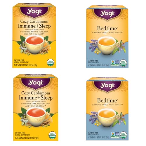 Yogi Tea Sleep & Immunity Variety Pack (4 Pack, 16 ea) - Supports a Good Night's Sleep - Organic Caffeine-Free Teas