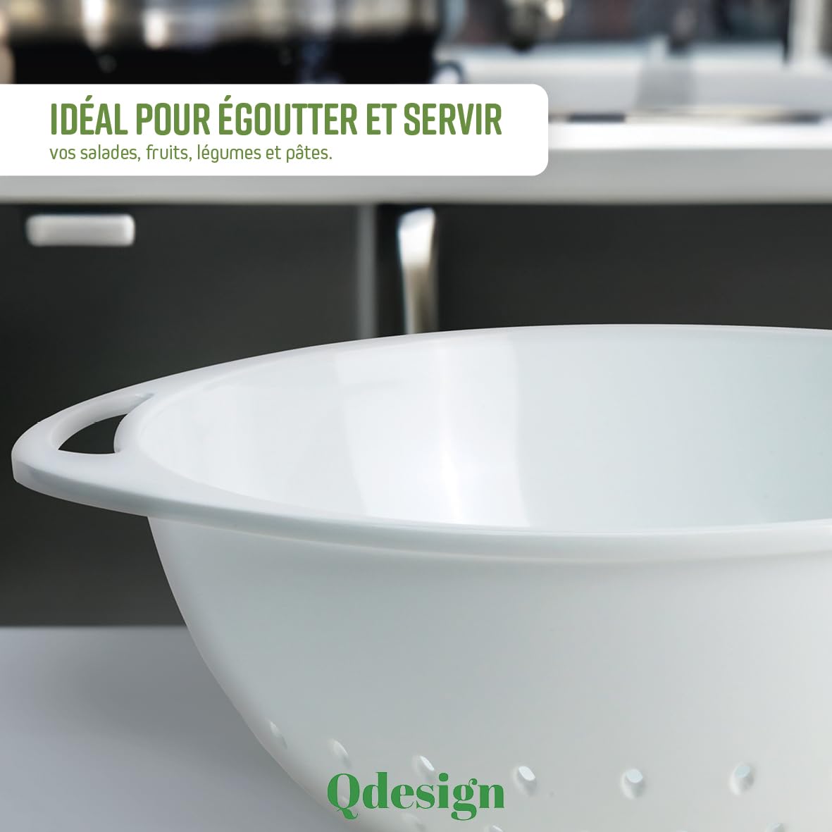 Passoire Mélamine Qdesign Blanche - Petite Taille Sur Pieds, Empilable Et Sans BPA