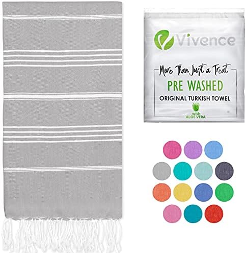 Vivence 100% Organic Cotton Turkish Beach Towel Infused with Aloe Vera 38"x72" - Oversized Beach Towels for Adults, Kids - Quick Dry, No-Shrink, Sand Free Travel Cloud Large Prewashed Turkish Towels