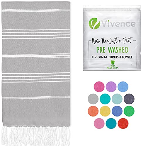 Vivence 100% Organic Cotton Turkish Beach Towel Infused With Aloe Vera 38"X72" - Oversized Beach Towels For Adults, Kids - Quick Dry, No-Shrink, Sand Free Travel Cloud Large Prewashed Turkish Towels #TOP3
