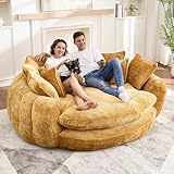 81.1'W Oversized Round Chaise Lounge Chair Indoor Sofa Bed, Extra Wide Round Couch for 2 People, Oversized Chair with 14 Pillows, Comfy Cloud Reading Couch Fluffy Sleeper Sofa for Living Room(Yellow)