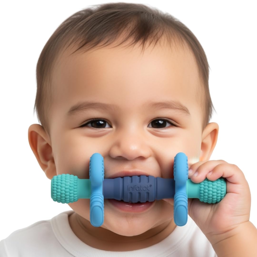 Infatot® Barbell Buddy, Teething Toys for Baby Soothing Teether with Multiple Teething Textures