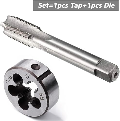 Miniatura 7 de M20 X 1.5 Métrico Grifo y Troquel Set M20 X 0.059 in HSS Recto Estriado Máquina Rosca Mano Derecha Tornillo Macho y Troquel de Roscado Redondo