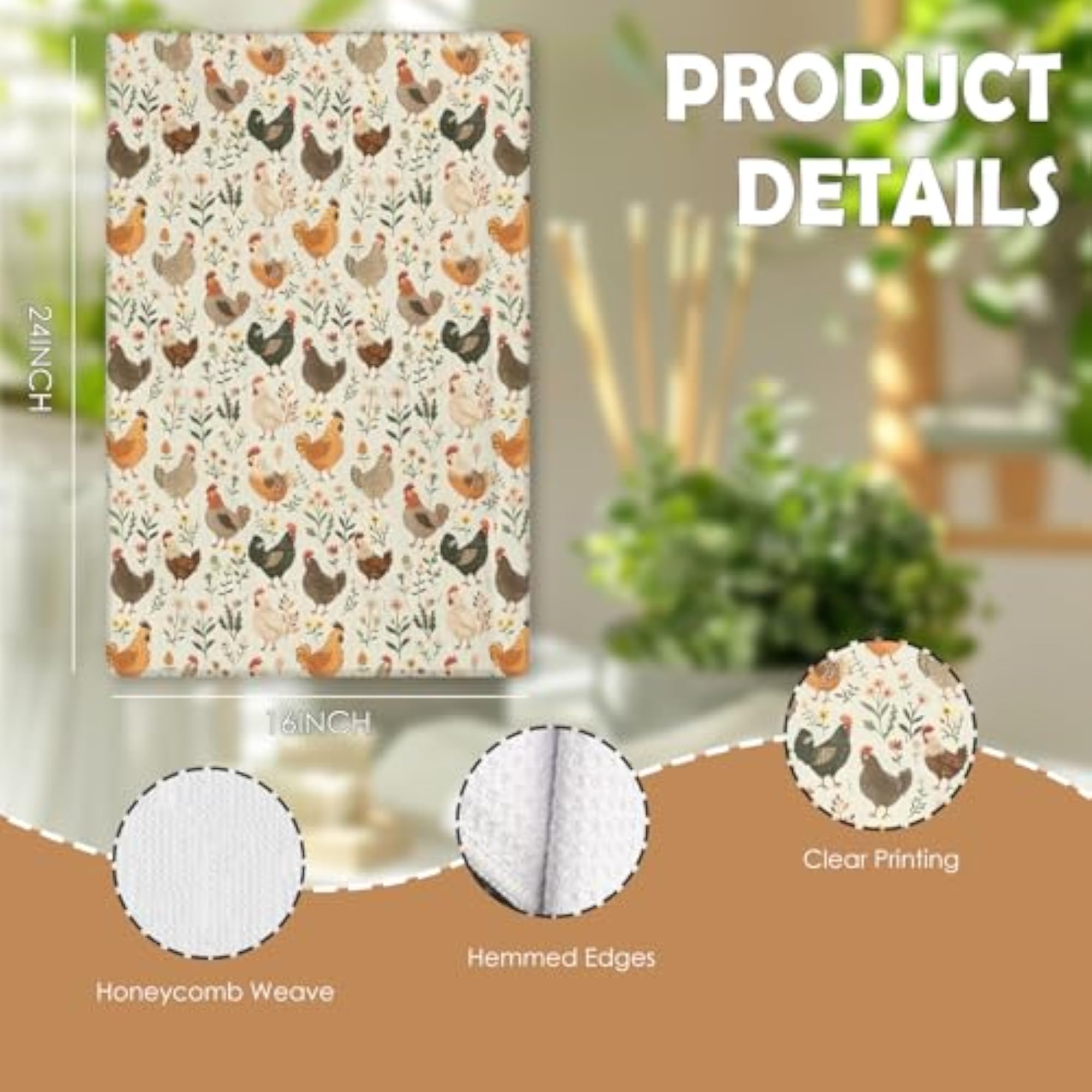 Farmhouse Chicken Rooster Kitchen Towels, Decorative Gift