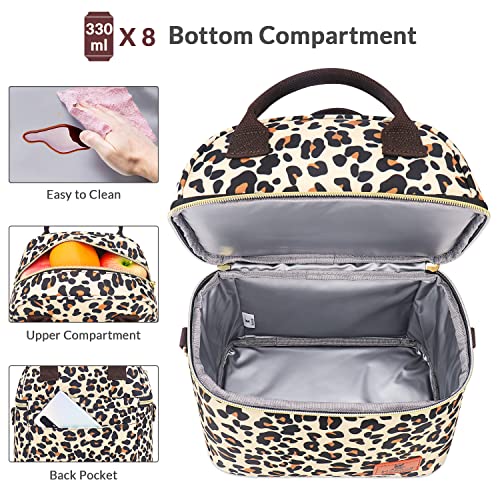 Hafmall Insulated Lunch Bag For Women/Men, Dual Deck Lunch Tote Bag With Shoulder Strap, Reusable Adult Lunch Box For Work, Leopard #TOP1