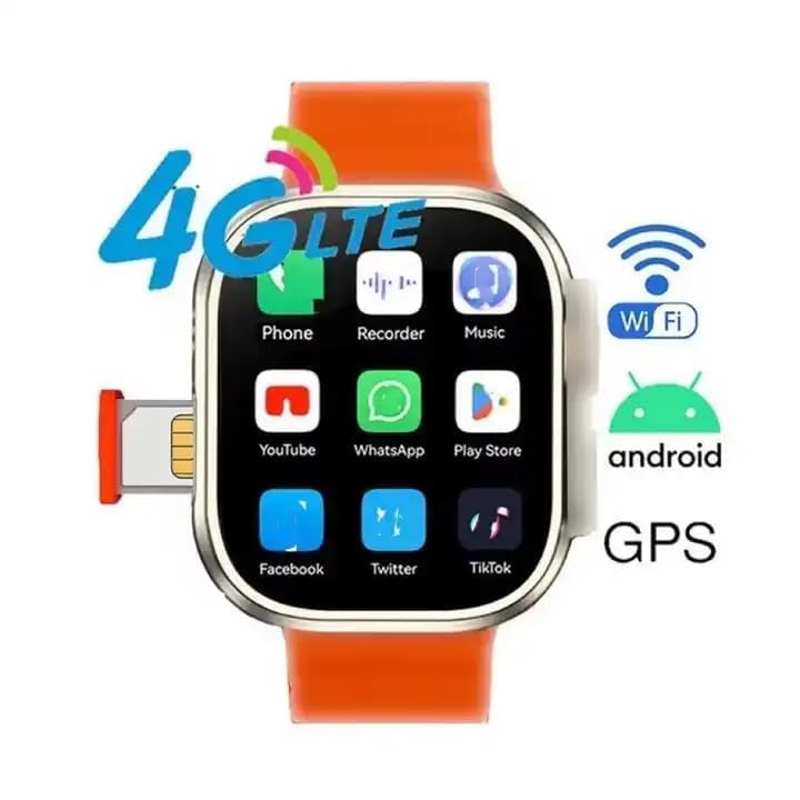 Image of GS29 4G SIM Android Smart Watch Honeycomb Edition with 1.99 Inch HD Display,8GB RAM+128 GB Storage, Play Store, Maps, Sports Modes, Volte Calling & Extra Orange and Black Bands